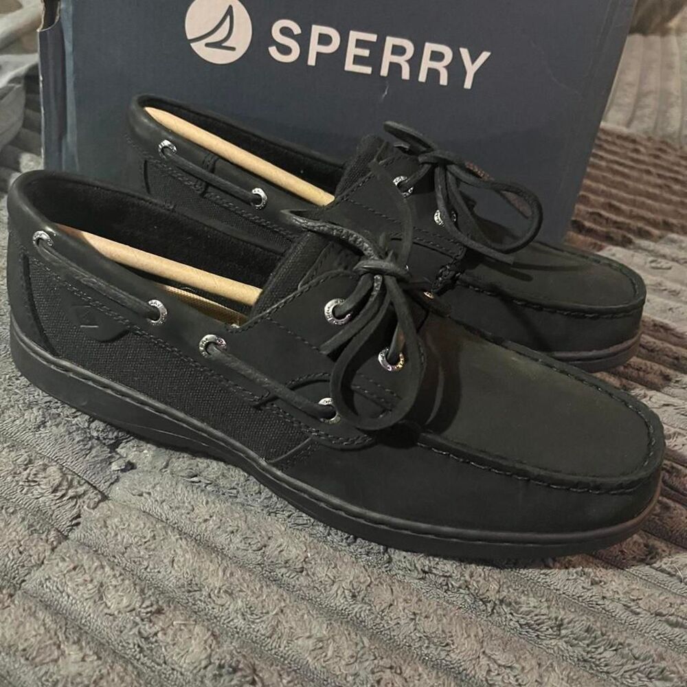 Sperry Black Boat Shoes Leather new 10